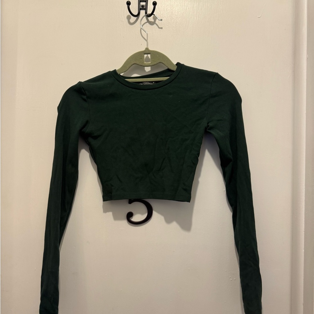 Zara Dark Green Long Sleeve Crop Top